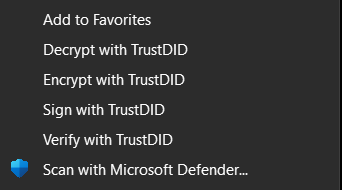 Windows right-click menu with the four TrustDID entries
